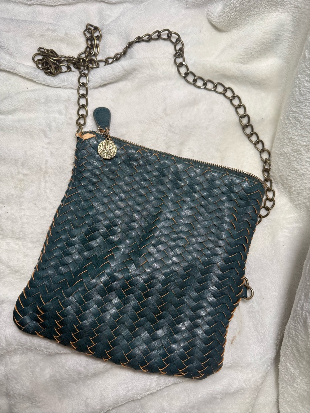 Urban Expressions Teal Woven Crossbody with Chain Strap